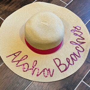 Straw Sun Hat with Pink Embroidery